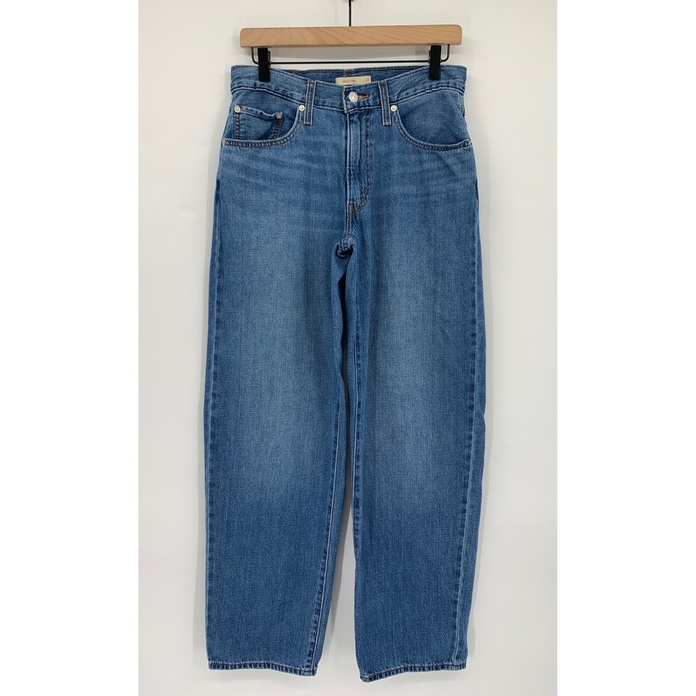 Levis Wide Leg Jeans Womens 27 Blue Baggy Dad Cotton Linen Lightweight Denim